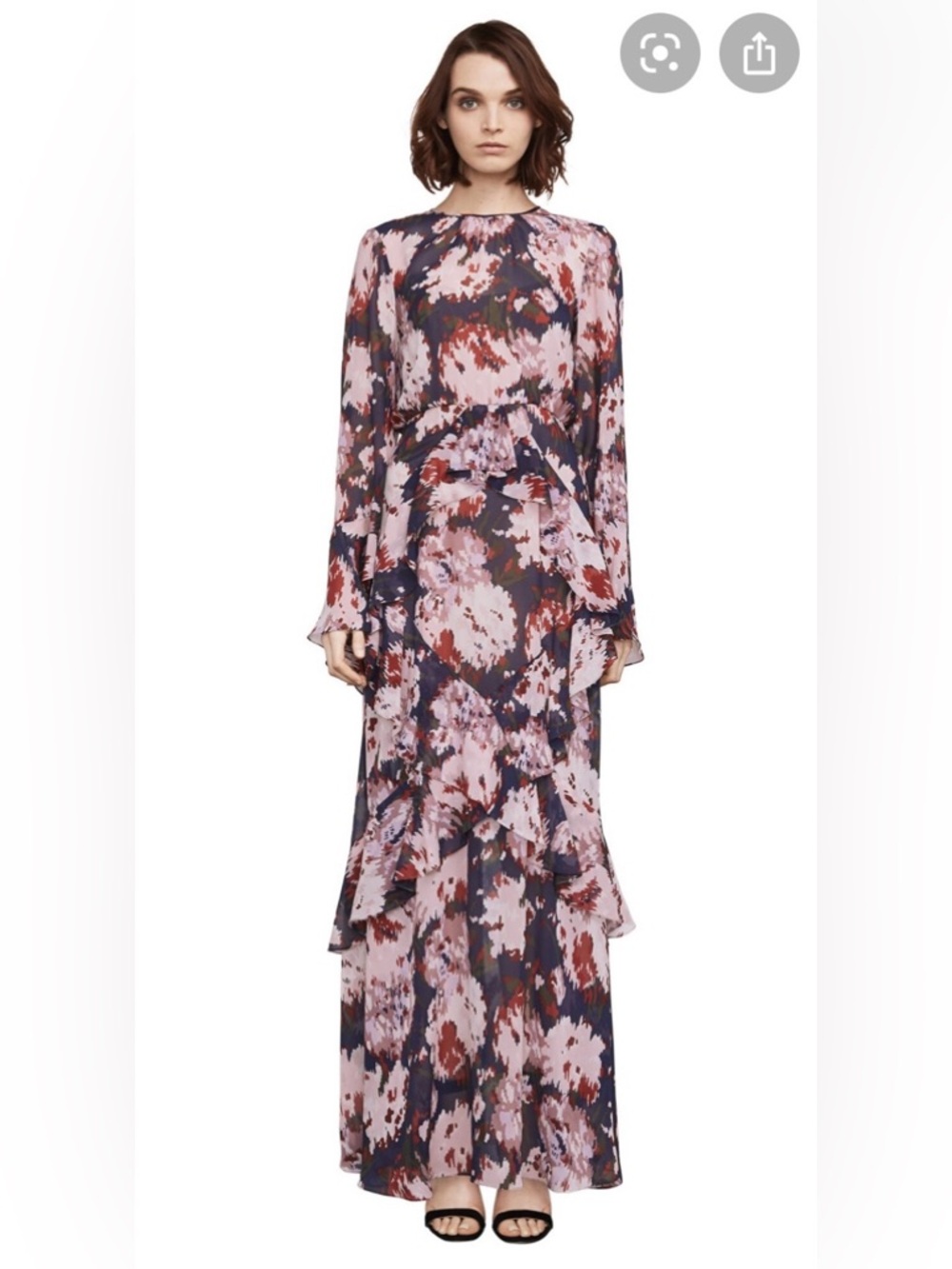 BCBG Max Azria Silk Maxi Dress Margot Watercolor Mums Gown